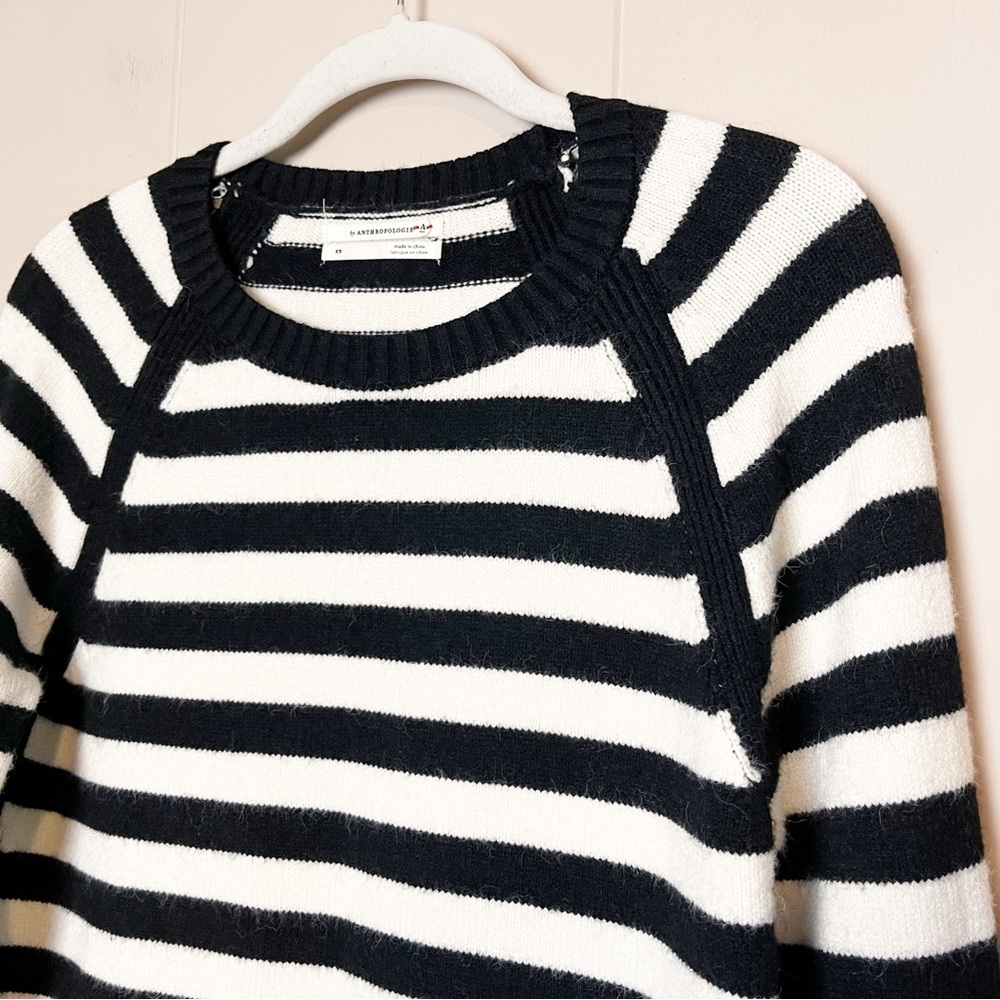 Anthropologie Black Striped Sweater XS Breton Stripe pullover neutral casual - Picture 3 of 10